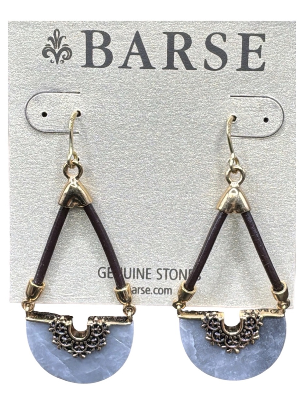 Barse Crescent Earrings- Eagle Eye Jasper - Leather-Bronze- NWT
